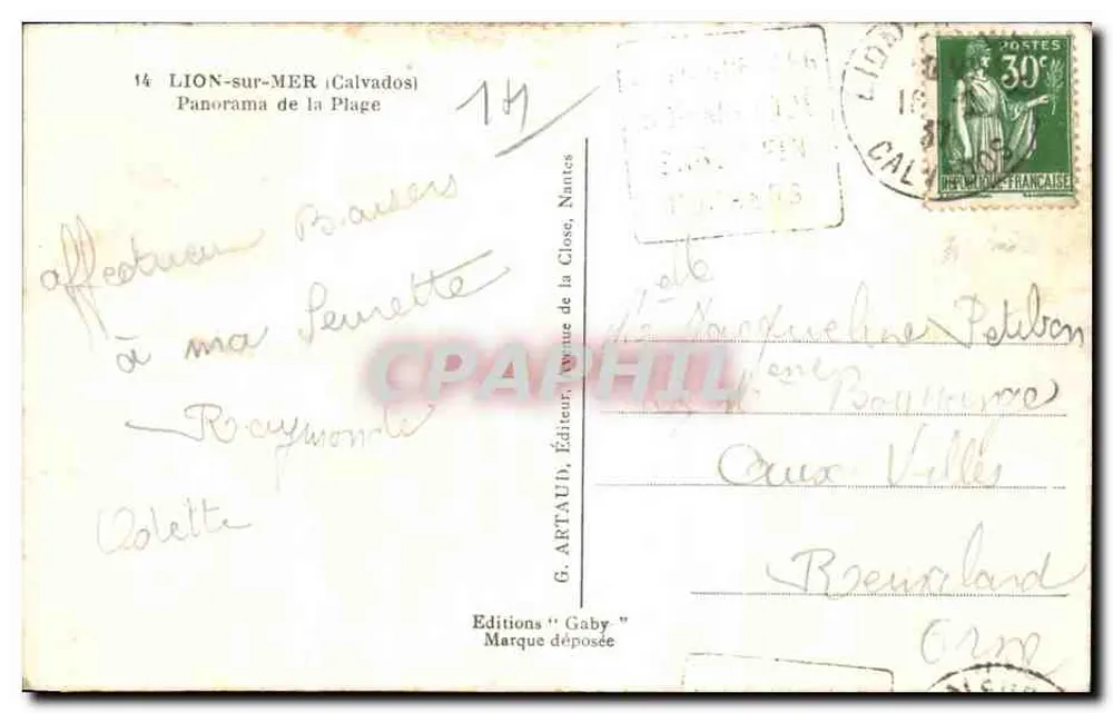 Lion-sur-Mer — Panorama de la Plage — G. ARTAUD, Éditeur, Nantes - Verso