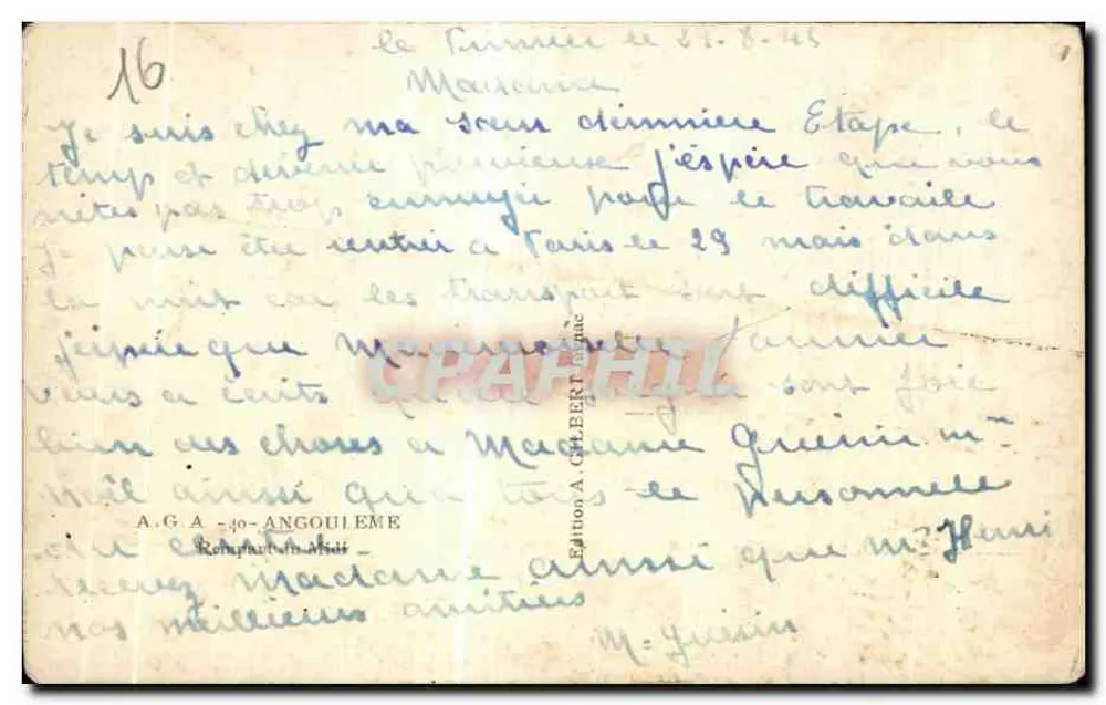 Vista da Carrrière em Angoulême — Editor A.G.A. - 40 - Angoulême - Verso