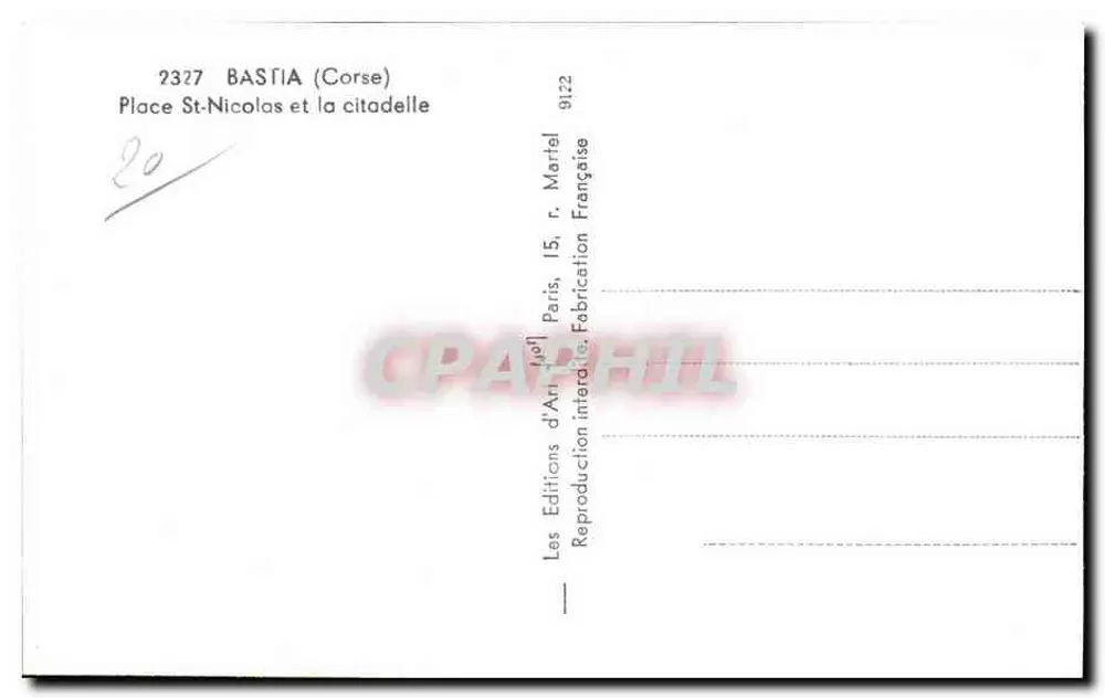 Bastia (Korsika) — Place Saint-Nicolas und die Zitadelle — Les Éditions d'Art, Paris - Rückseite