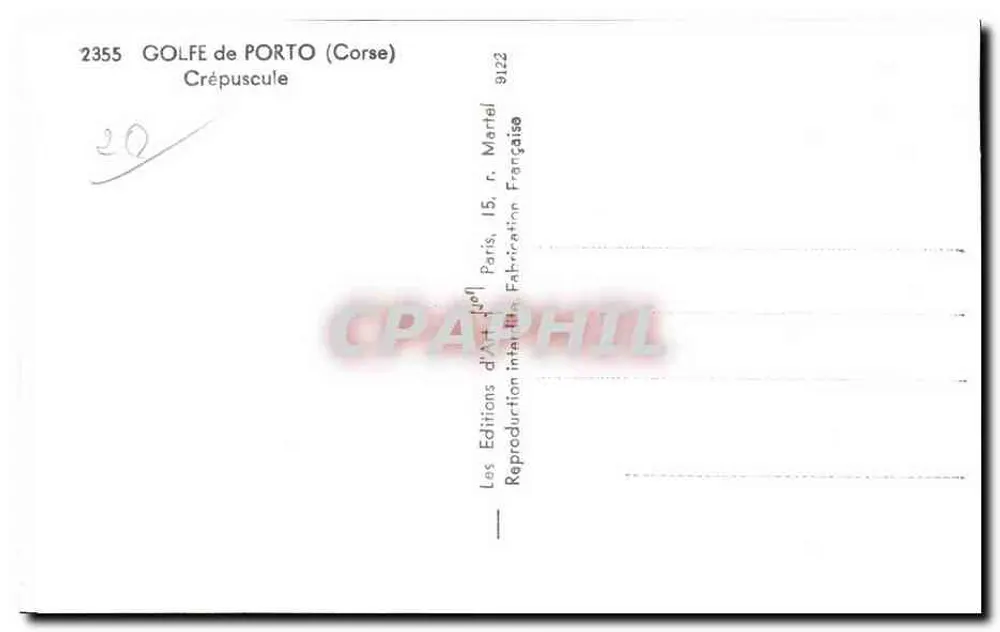 Golfo de Porto (Córsega) — Crepúsculo — Les Editions d'Art, Paris - Verso