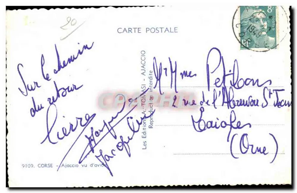 Ajaccio vu d'aviation — Les Éditions A. TOMASI — n° 9109 - Verso