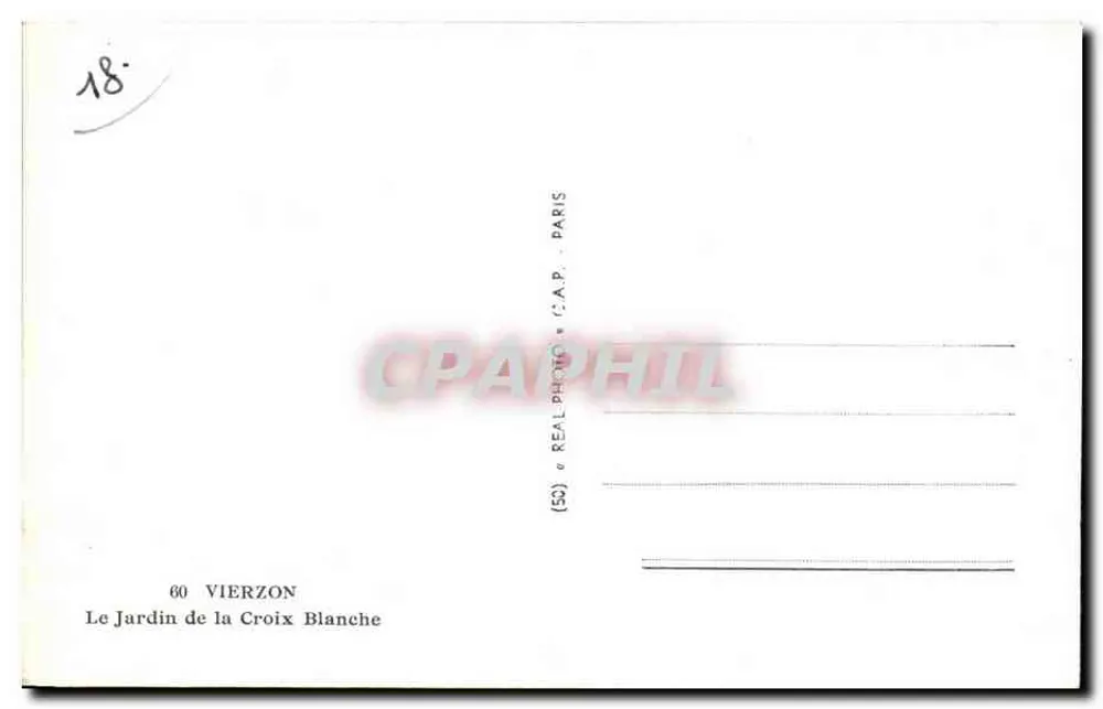 Jardim da Croix Blanche — Vierzon — editor REALPHO (C.A.P. Paris) n°60 - Verso