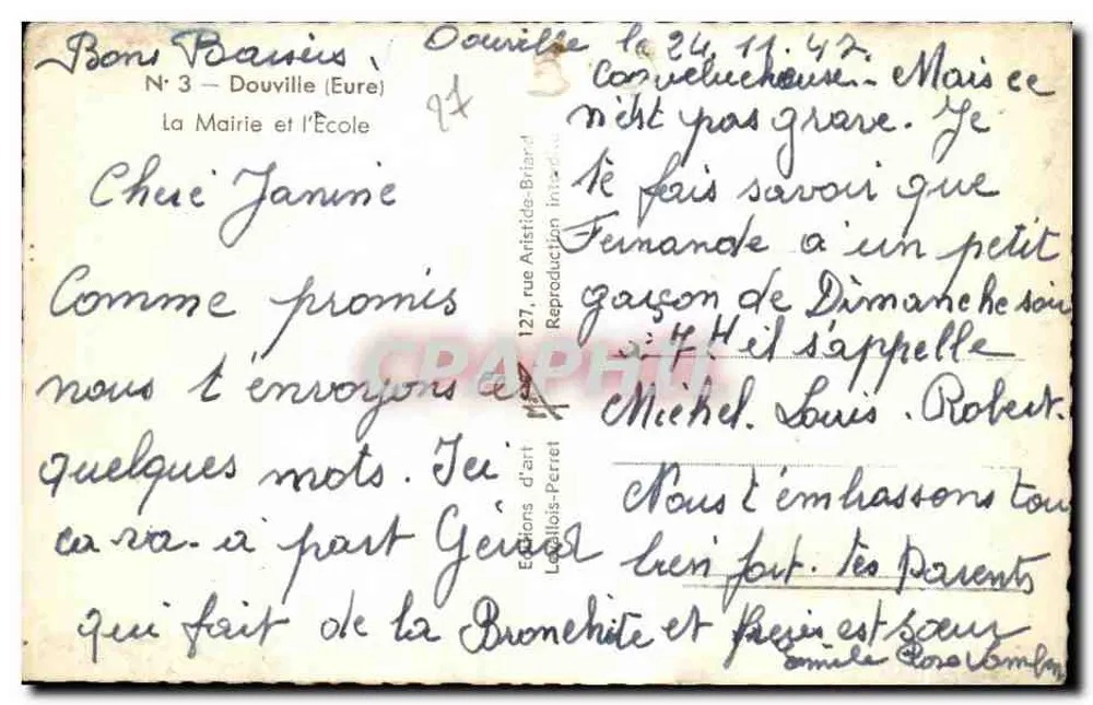 Douville (Eure) — Gemeentehuis en School — uitgever Morso, n° 3 - Achterkant