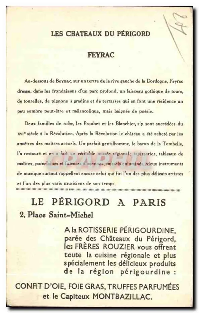 Feyrac — Castelo dos Périgord — Coleção da Solução Paumukere - Verso