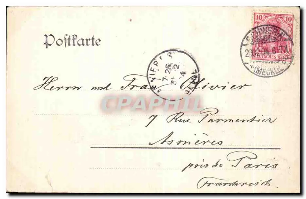Schwerin i. M. — Kaiser Wilhelmstraße — éditeur J. T. 636 - Verso