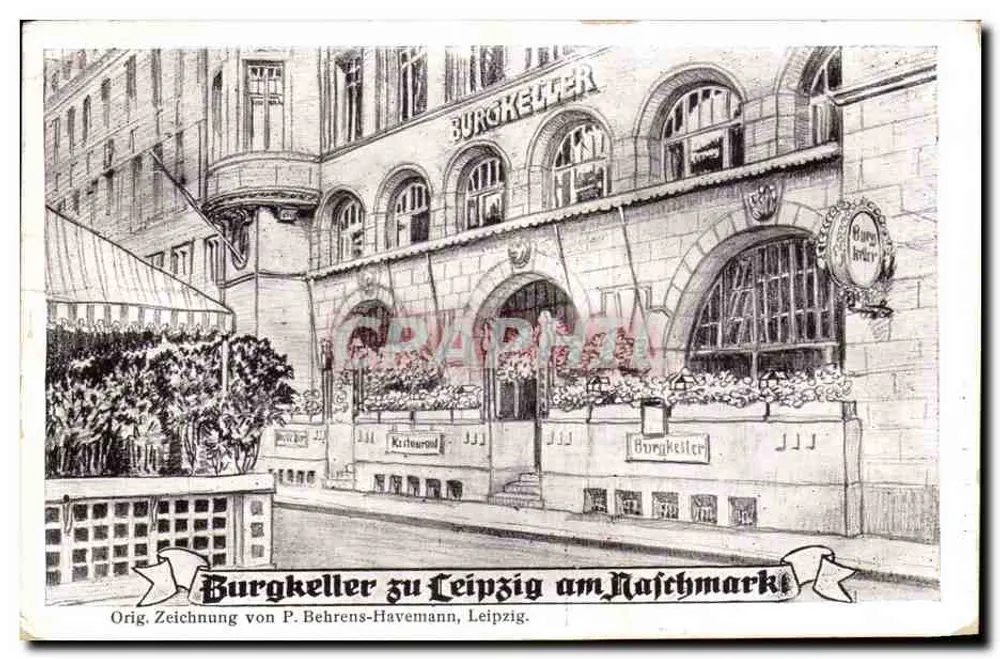 Burgkeller em Leipzig no Roschmarkt — origem do desenho de P. Behrens-Hayemann, Leipzig - Frente