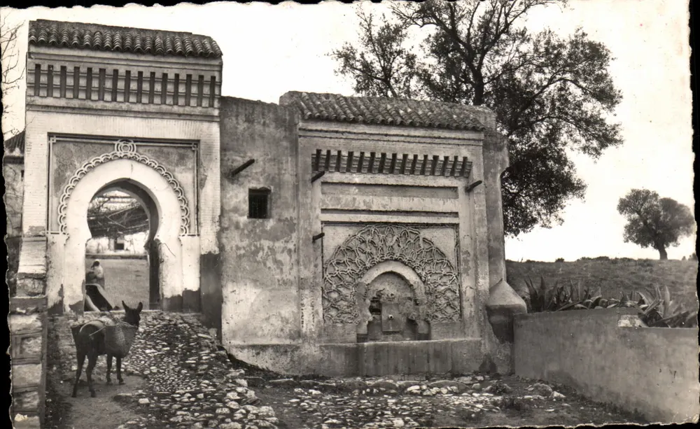 Meknès — Fontäne und Tor auf den Mauern — Édit. La Cigogne, Casablanca - Vorderseite