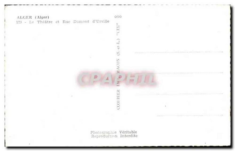 Alger — Das Theater und die Straße Dumont d'Urville — Combiér Imprimerie (S.-et-L.) - Rückseite