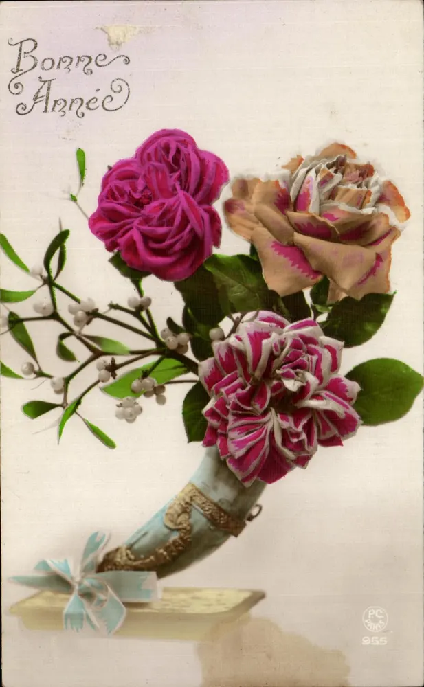 Blütenstrauß aus Rosen — Frohe Neujahr — PC Paris 955 - Vorderseite
