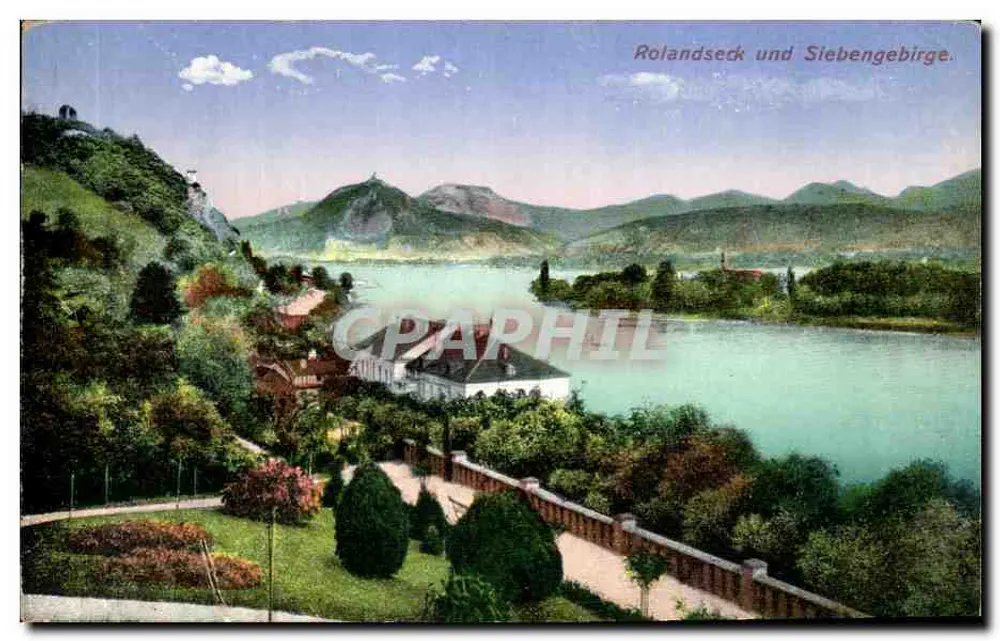 Rolandseck und Siebengebirge — vista panorâmica — editor: Holdzuckerarte, München - Frente