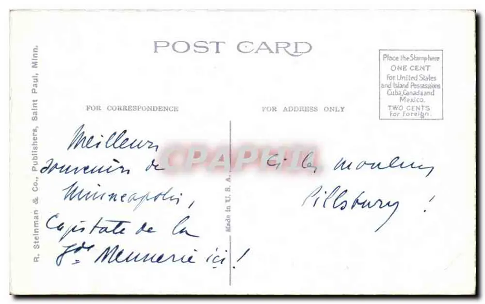 Pillsbury Flour Mills, Minneapolis, Minn. — Verlag R. Stelzman & Co., Nr. 9820 - Rückseite