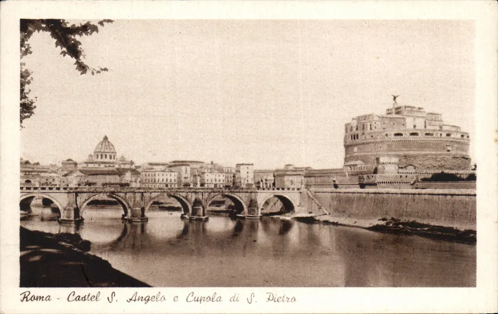 Roma - Castel S. Angelo e Cupola di S. Pietro — vista del ponte e del castello - Recto