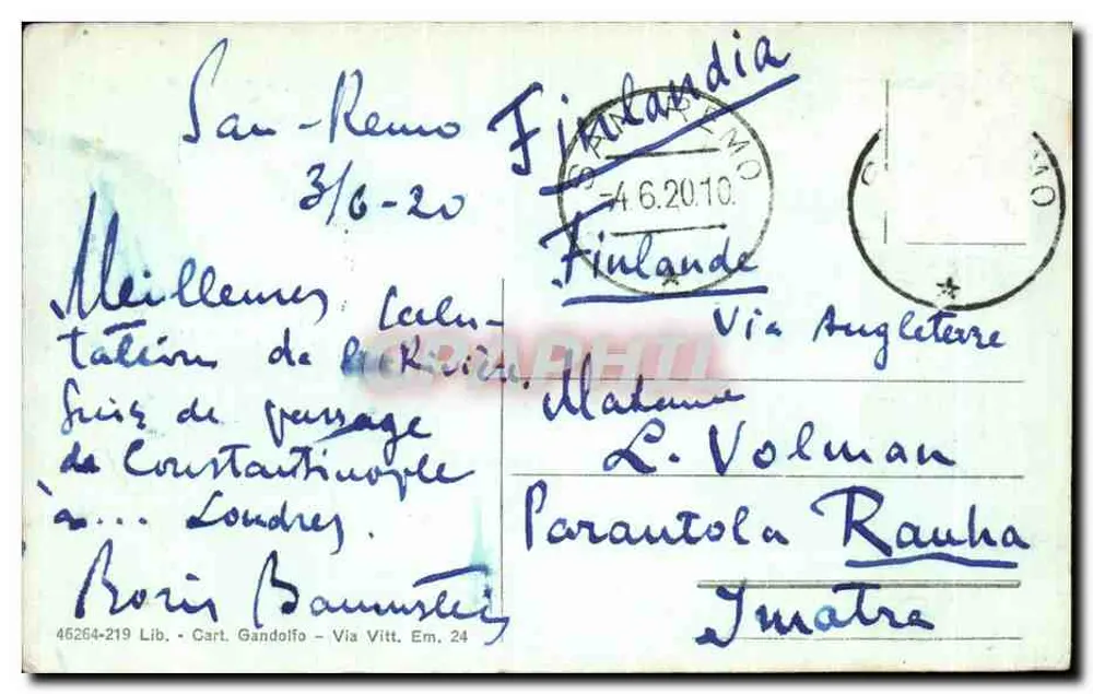 S. REMO - Veduta Generale — vista panorâmica do porto e das colinas — Cart. Gandolfo, n° 46264-219 - Verso