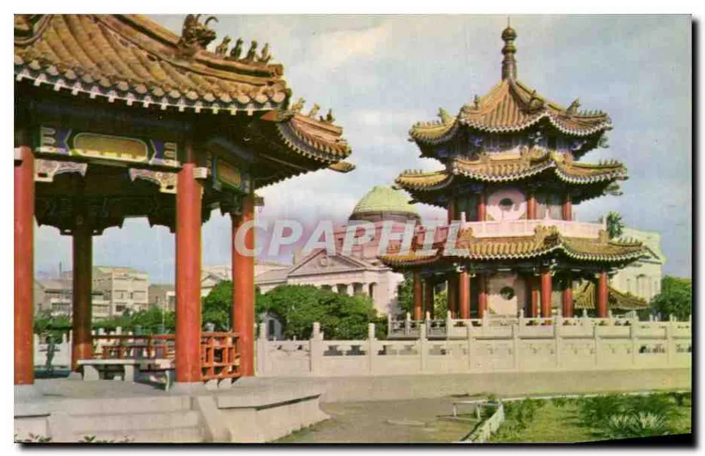 Taipei New Park — Chinesische Pagode und Pavillon — Druckerei Taipei, Taiwan - Vorderseite