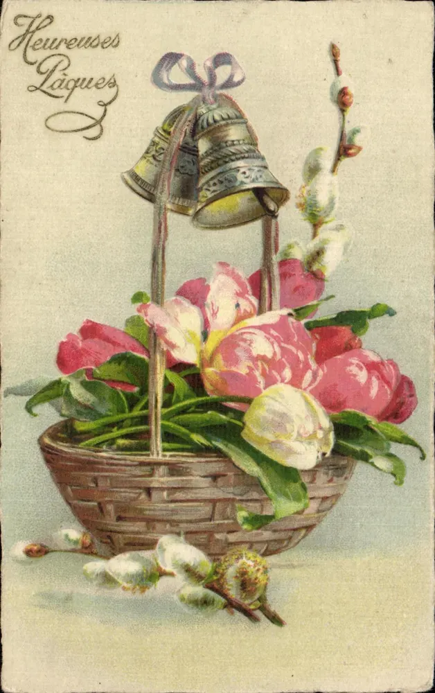 ट्यूलिप का बूंदा और घंटियाँ — शुभ ईस्टर — अज्ञात प्रकाशक, श्रृंखला संख्या 1028 - आगे