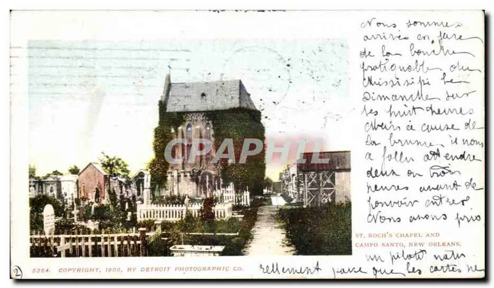 St. Rochs-Kapelle und Campo Santo, New Orleans — Copyright 1900, Detroit Photographic Co., n° 5364 - Vorderseite