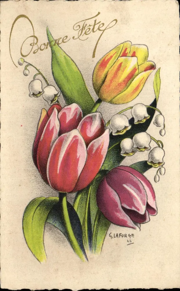 Bouquet von Tulpen und Lilie — G. LA FORGE — n°26 - Vorderseite