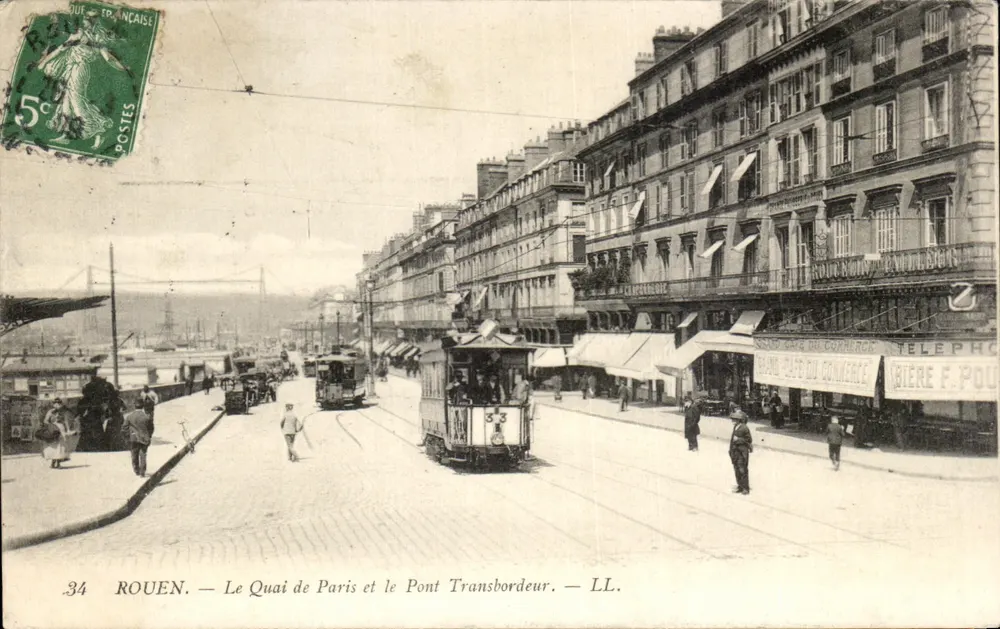 Rouen — Der Quai de Paris und der Pont Transbordeur — LL. - Vorderseite