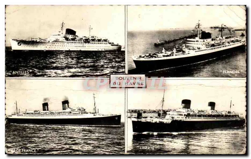 Cinco paquebes da Compagnia Geral Transatlântica — Lembrança do Havre — Edições BLOC Frères - Frente