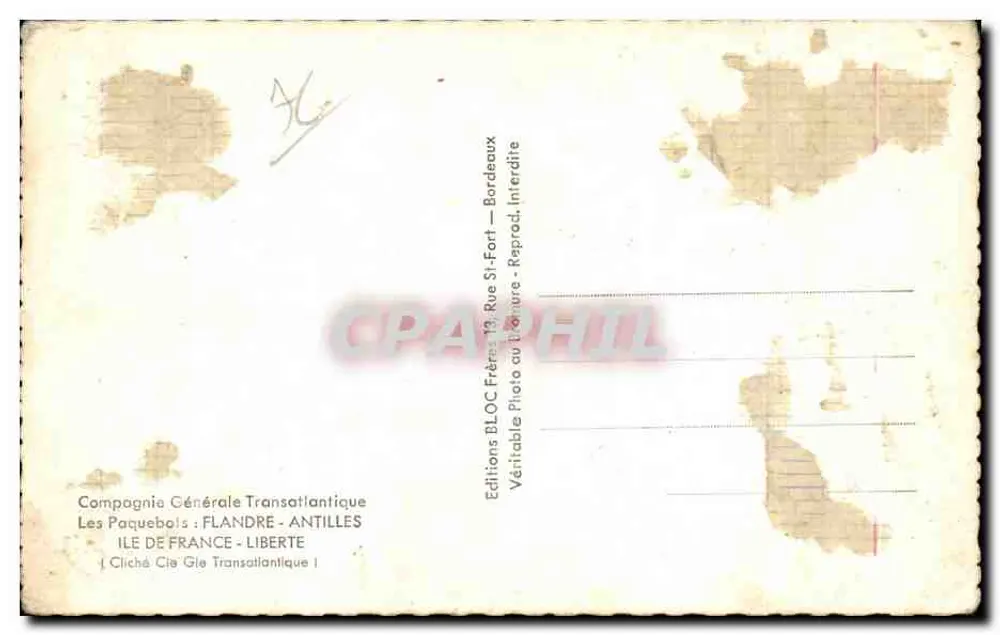 Cinco paquebes da Compagnia Geral Transatlântica — Lembrança do Havre — Edições BLOC Frères - Verso