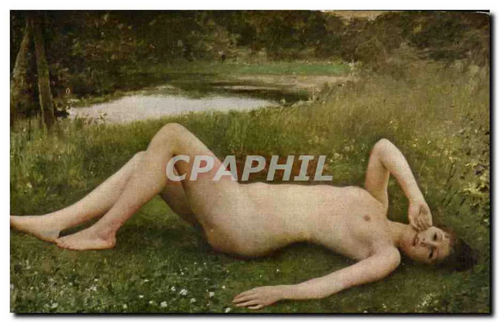 Nackte junge Frau, die im Gras liegt — Nachbildung eines Werkes von R. Collin — veröffentlicht von R. Collin, Paris - Vorderseite
