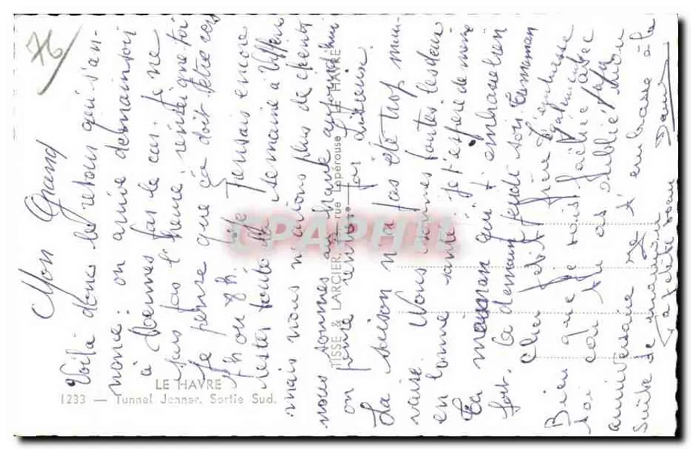 Túnel Jenner — Saída Sul — Le Havre — editor Tito, n°1233 - Verso