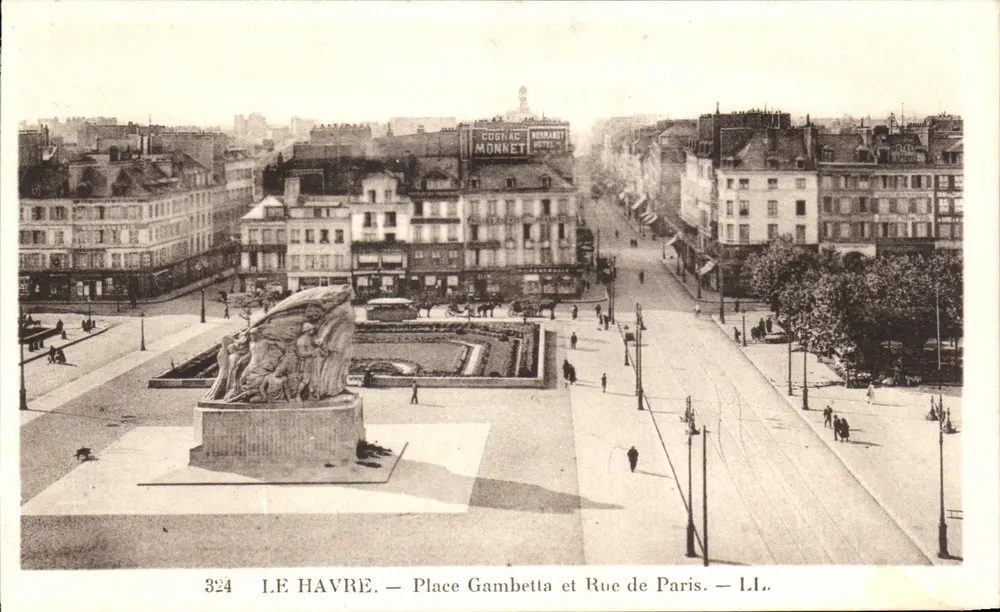 Le Havre — Place Gambetta und Rue de Paris — L.I. — Verlag L.I., Nr. 324 - Vorderseite