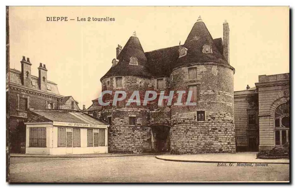 Dieppe — As 2 torres — Edit. G. Malfaut, tabacs - Frente