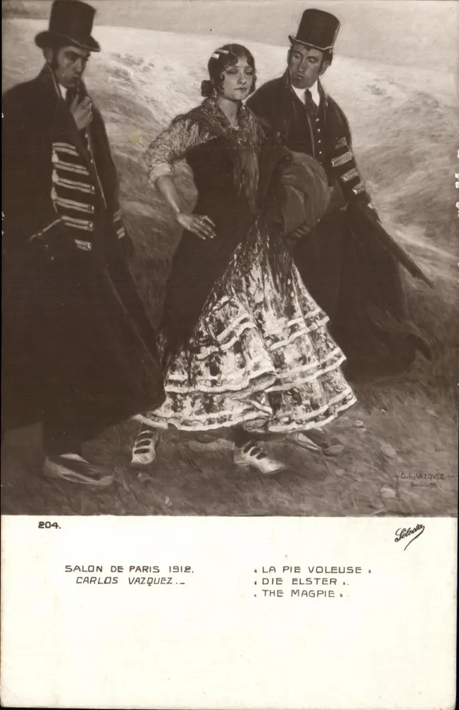 La Pie Voleuse — Carlos Vazquez — Salon de Paris 1912 — Éditeur Seldelin, n° 204 - Recto