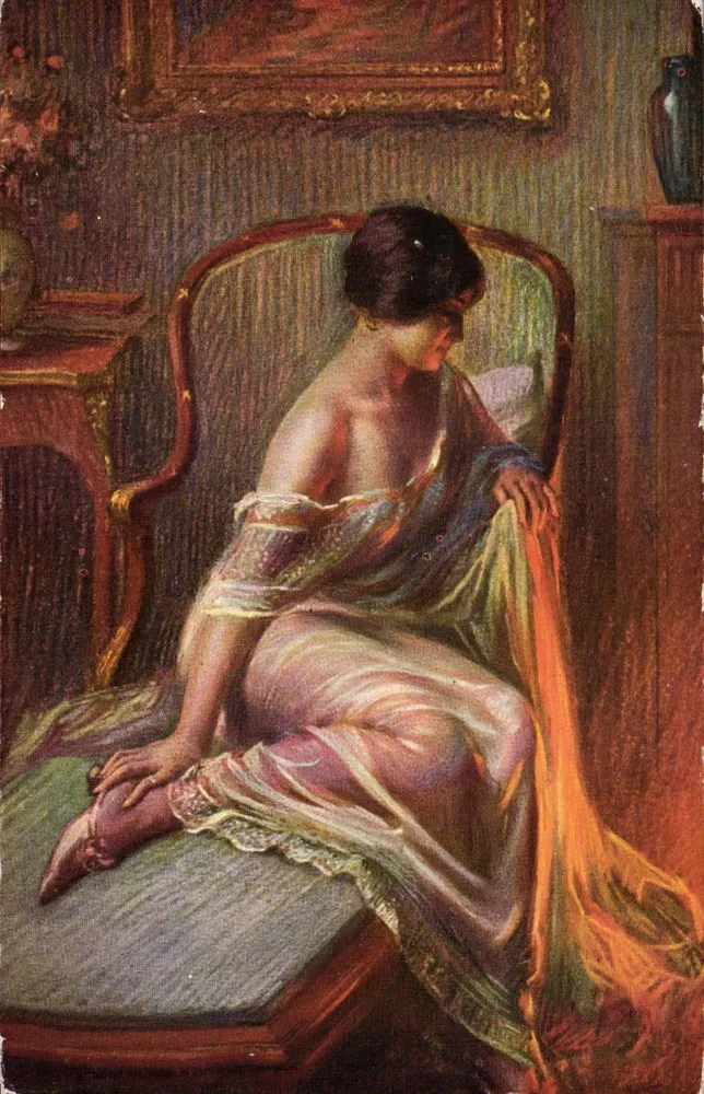 Frau sitzt am Feuer — D. Enjolras — n°1348 - Vorderseite
