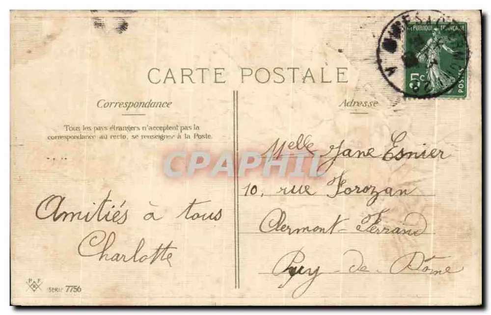 Roses et poisson — carte d'April avec texte humoristique — éditeur P.A.F. série 7756 - Rückseite