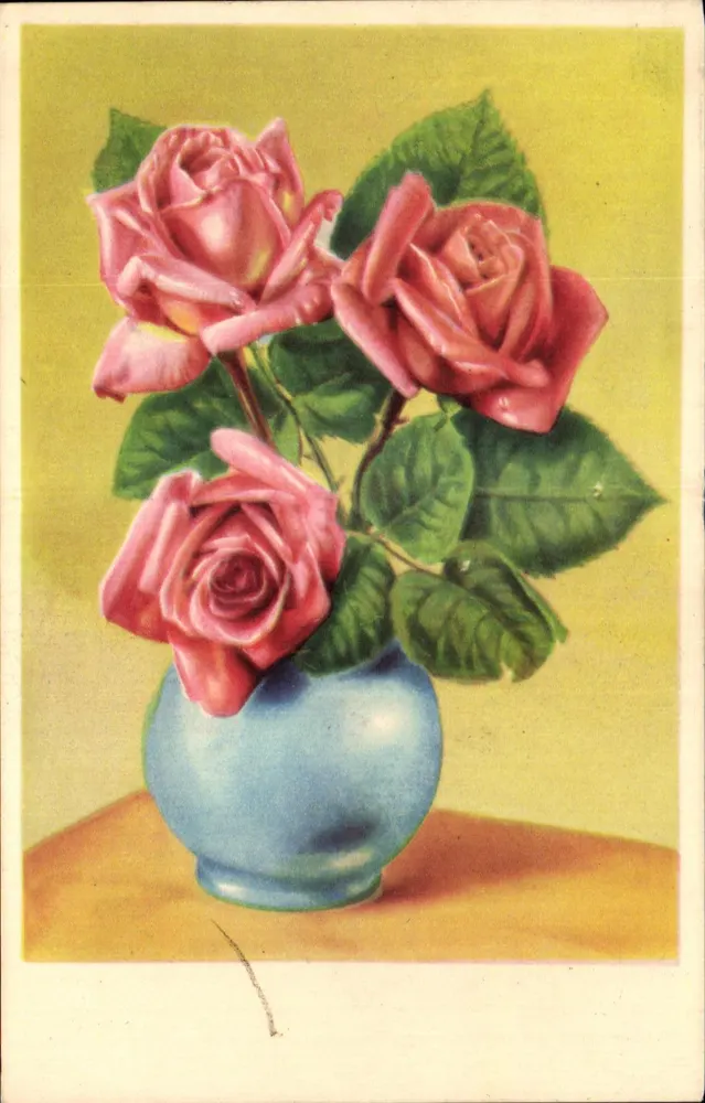 Roses dans un vase bleu — Série Fleurs 202 — Imprimerie de France - Frente