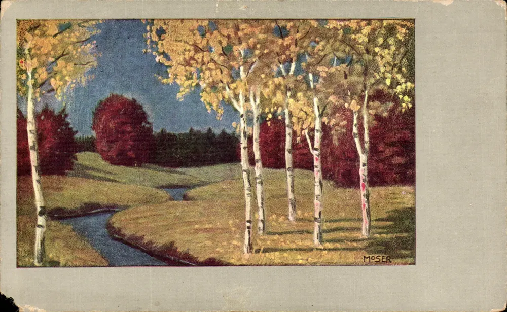 Scena jesiennej z bukami — praca Mosera — seria 310 - Awers