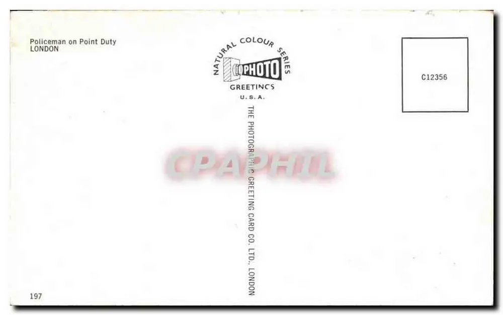 점검 중인 경찰관 — 런던 — The Photographic Greeting Card Co. Ltd. 번호 C12356 - 뒷면