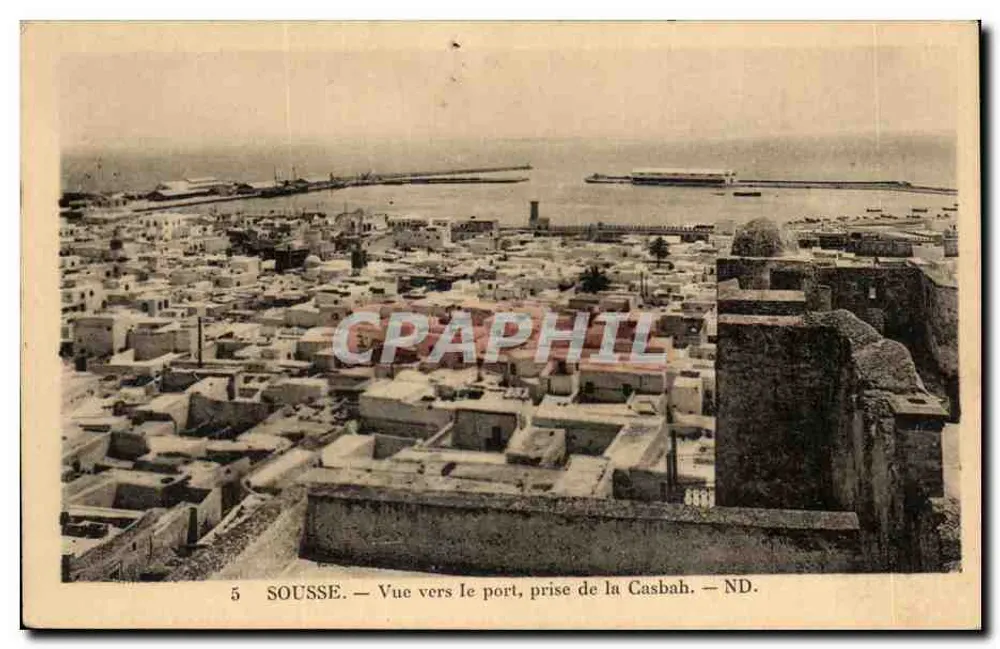 Sousse — Ansicht zum Hafen, aufgenommen von der Kasbah — ND. - Vorderseite