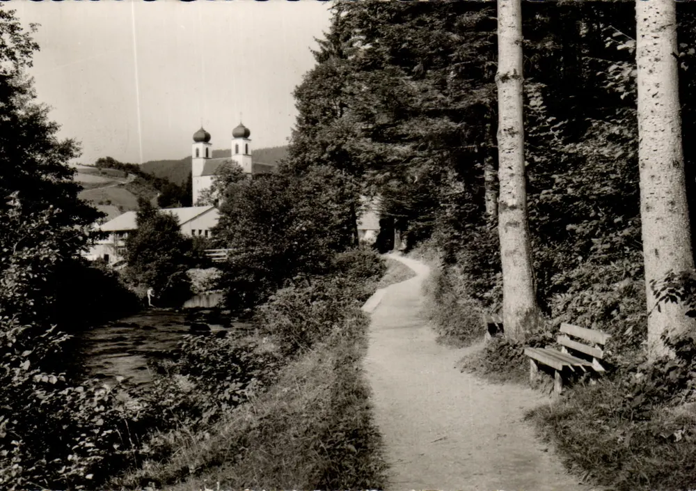 Schapbach im Wolfertal/Schwarzwald — vista da estrada e da igreja — Echte Photographie, n° 410 E 125 - Frente