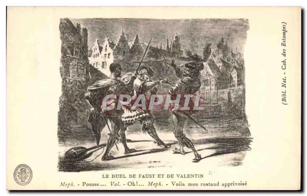 Duel Faust i Walentyna — scena z sztuki Mefistofelesa — wydawca nieznany - Awers