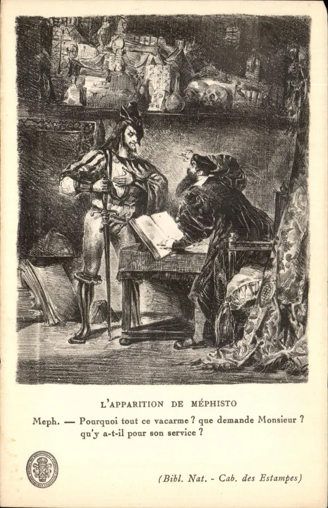 A aparição de Méphisto — cena de Mephistopheles e outro personagem — Bibliothèque nationale, Cabinet des Estampes - Frente