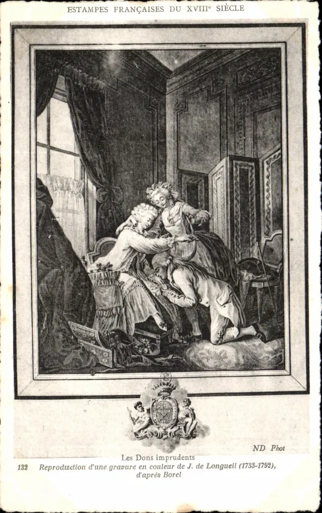Os Dons imprudentes — Reprodução de uma gravura a cores de J. de Longueil (1733-1792), segundo Borel — ND Phot, n° 132 - Frente