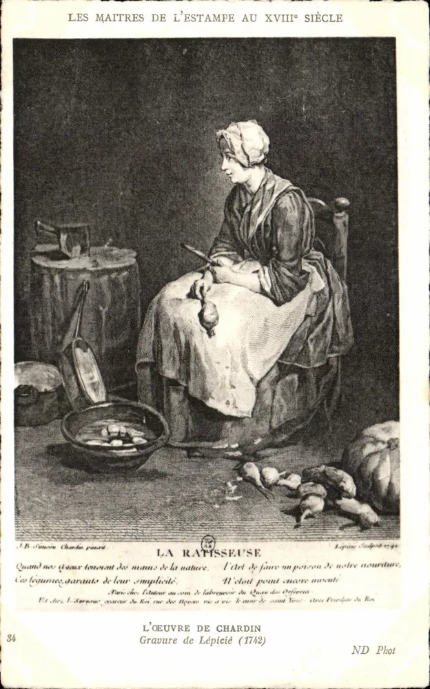 Die Ratisseuse — Das Werk von Chardin, Kupferstich von Lépicier (1742) — ND Phot - Vorderseite