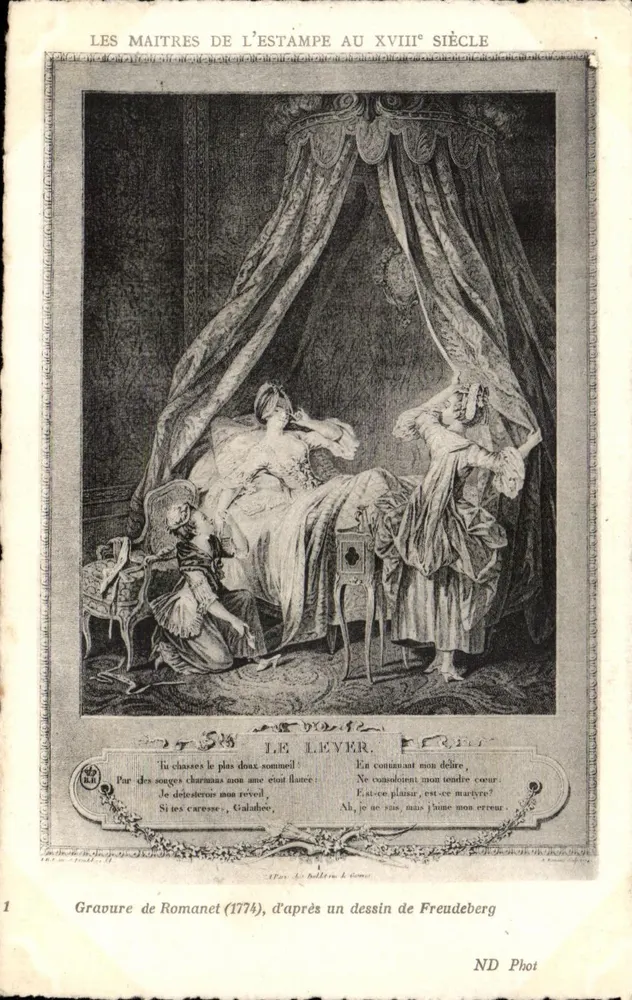 Die Meister der Kupferstiche im 18. Jahrhundert — Kupferstich von Romanet (1774) nach einem Zeichnung von Freudeberg - Vorderseite