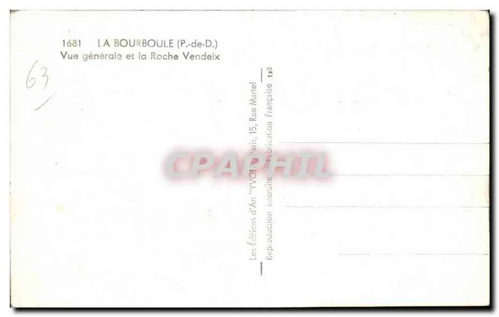 La Bourboule (P.-de-D.) — Vista geral e a Roche Vendeix — Les Éditions d'Art, 15, Rue Maranel, Paris - Verso