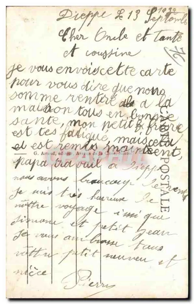 Dieppe - Das Casino und die Aussicht auf den Boulevard de Verdun — G. Artaud, Nr. 461 - Rückseite
