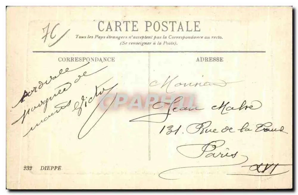 Dieppe — L'Heure de la Marée — Editor LL, n° 232 - Verso