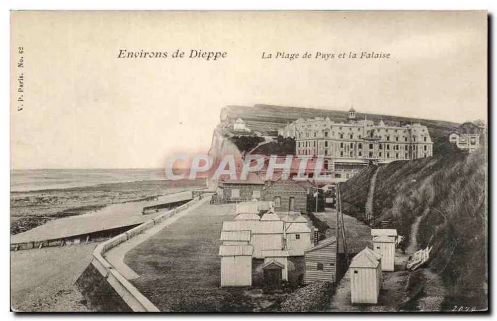 Um Dieppe — Die Strand von Puy und der Kliff — V. P. Paris, Nr. 62 - Vorderseite