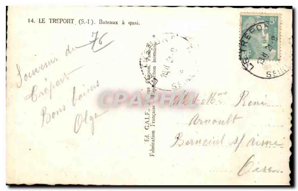 Le Tréport (S.-I.) — Navios no cais — Éd. G.ALF, 30 rue Crépon, Paris - Verso