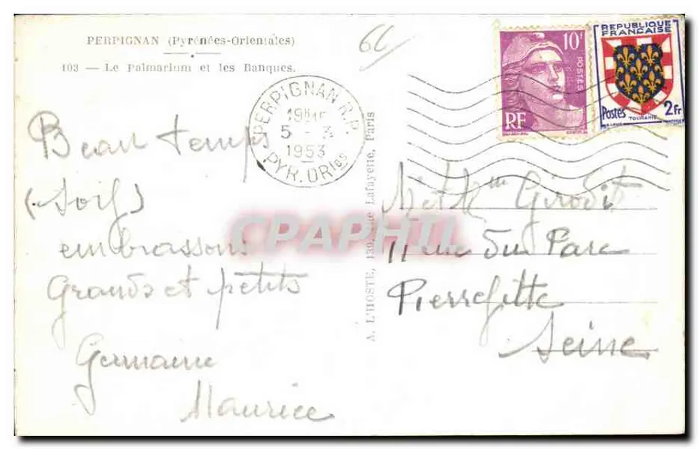 Perpignan — Het Palmarium en de Banken — A. L'HOSTE, n°103 - Achterkant