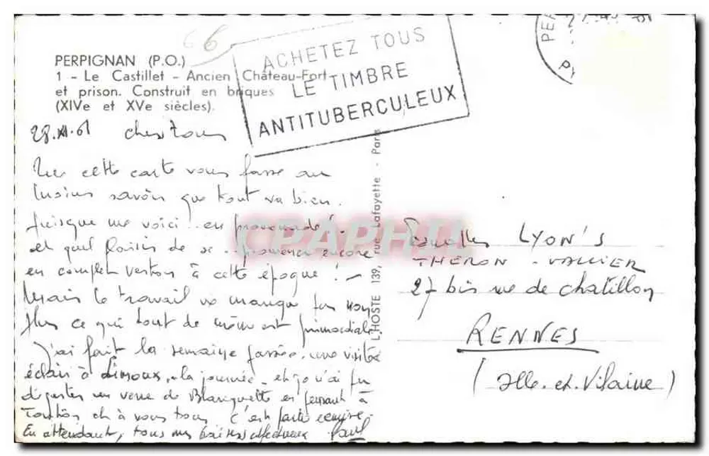 Der Castillet - Ehemalige Burg und Gefängnis — Perpignan (P.O.) — Verlag: L'Hoste 139, rue Lafayette - Rückseite