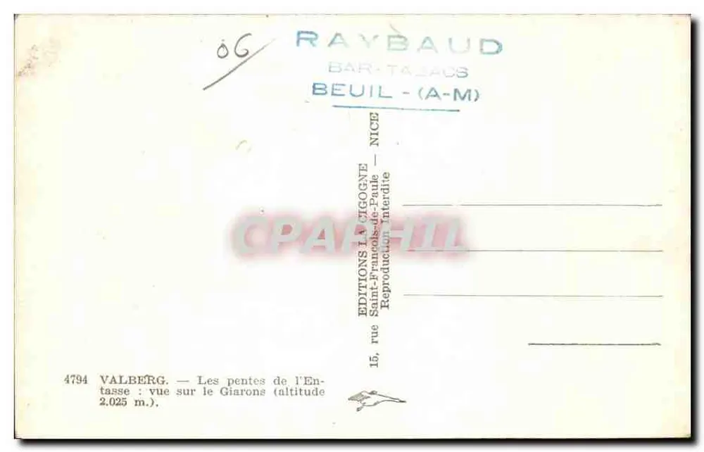 Valberg — Die Hänge des Entasse — Ansicht der Giarons — Raybaud-Editionen, Bar-Talacs - Rückseite