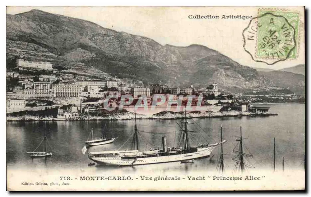 Monte-Carlo - Allgemeiner Blick - Yacht "Prinzessin Alice" — Künstlerische Sammlung, Giletta-Ausgabe, Nr. 718 - Vorderseite